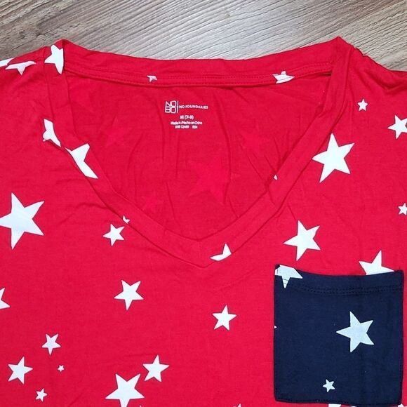 🔺️Red Star Spangled Vneck Short Sleeve Top Medium - Picture 3 of 9